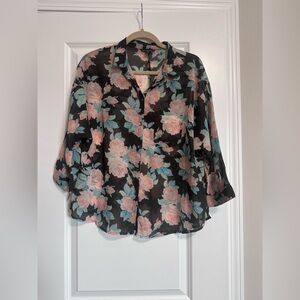 American Eagle Outfitters Floral Sheer Blouse - Black and Pink